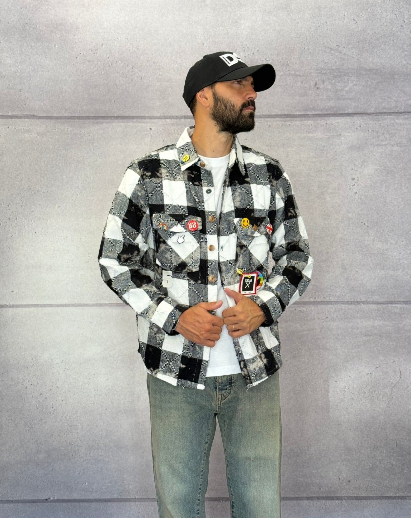 CAMICIA A QUADRI CON SPILLE + ROTTURE - BERNA - ART. 25227830 - COL. NERO / BIANCO