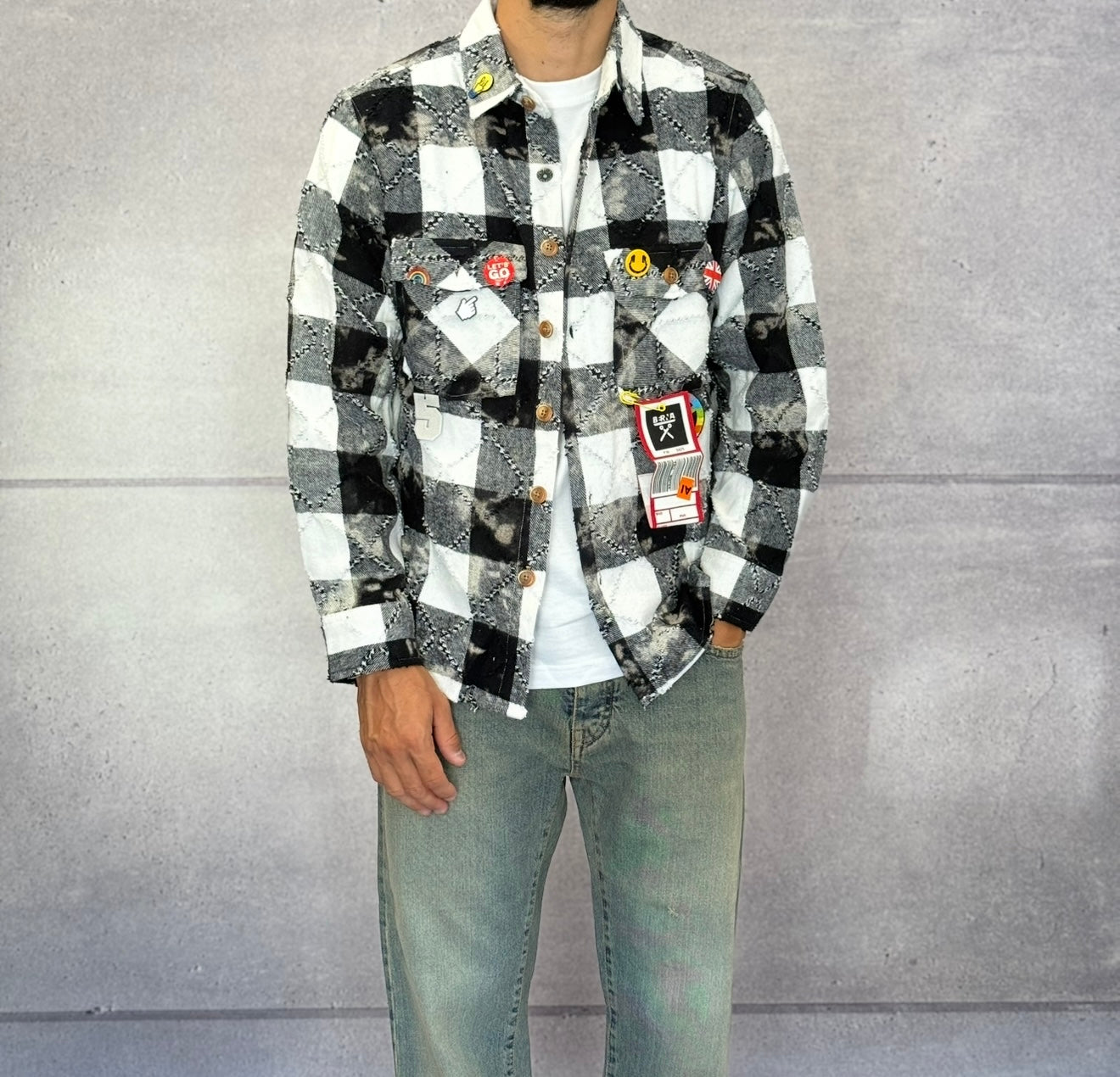 CAMICIA A QUADRI CON SPILLE + ROTTURE - BERNA - ART. 25227830 - COL. NERO / BIANCO