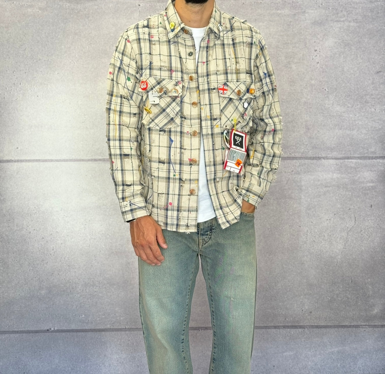 CAMICIA A QUADRI CON SPILLE + ROTTURE - BERNA - ART. 25228030 - COL. BEIGE