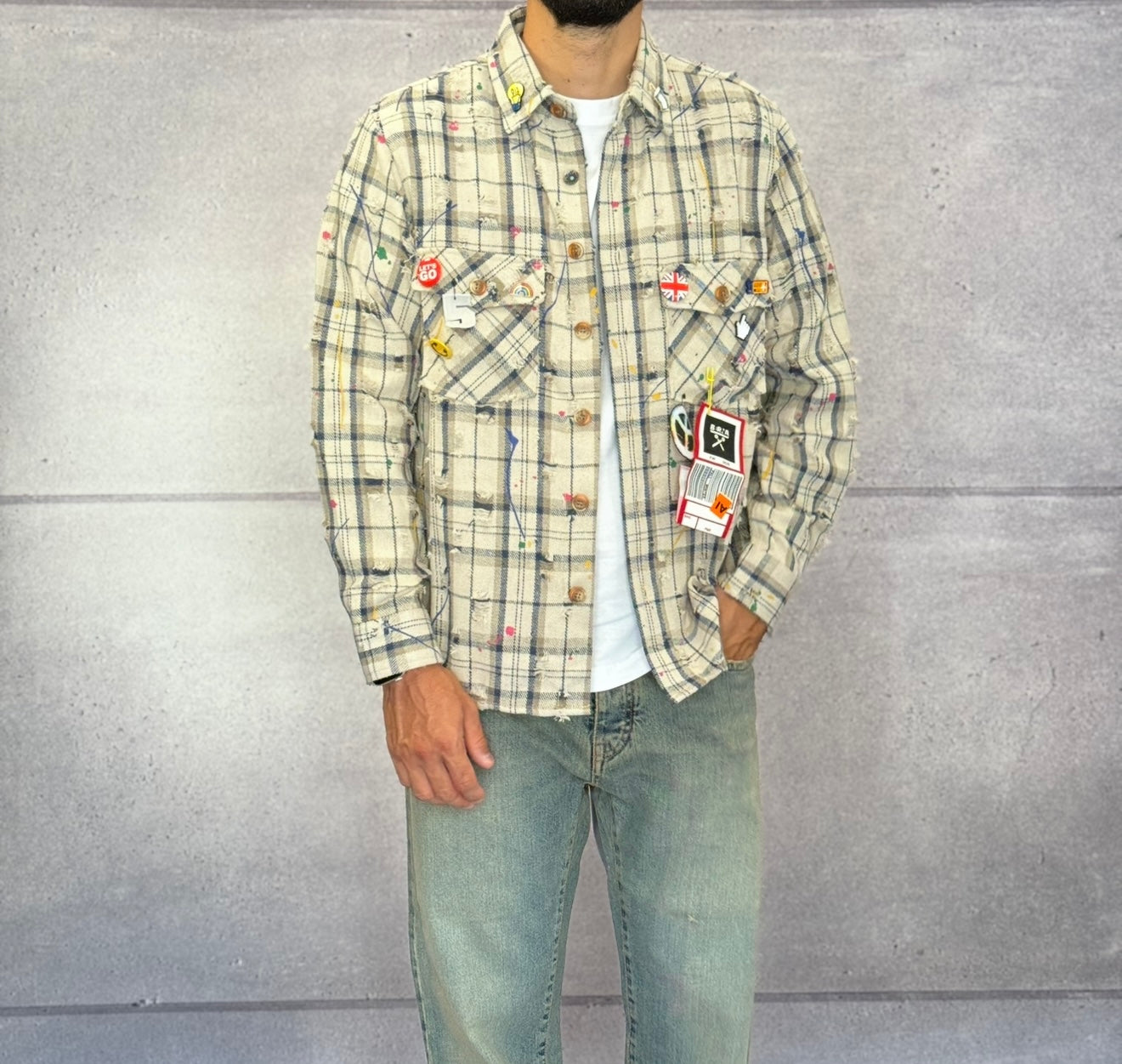 CAMICIA A QUADRI CON SPILLE + ROTTURE - BERNA - ART. 25228030 - COL. BEIGE