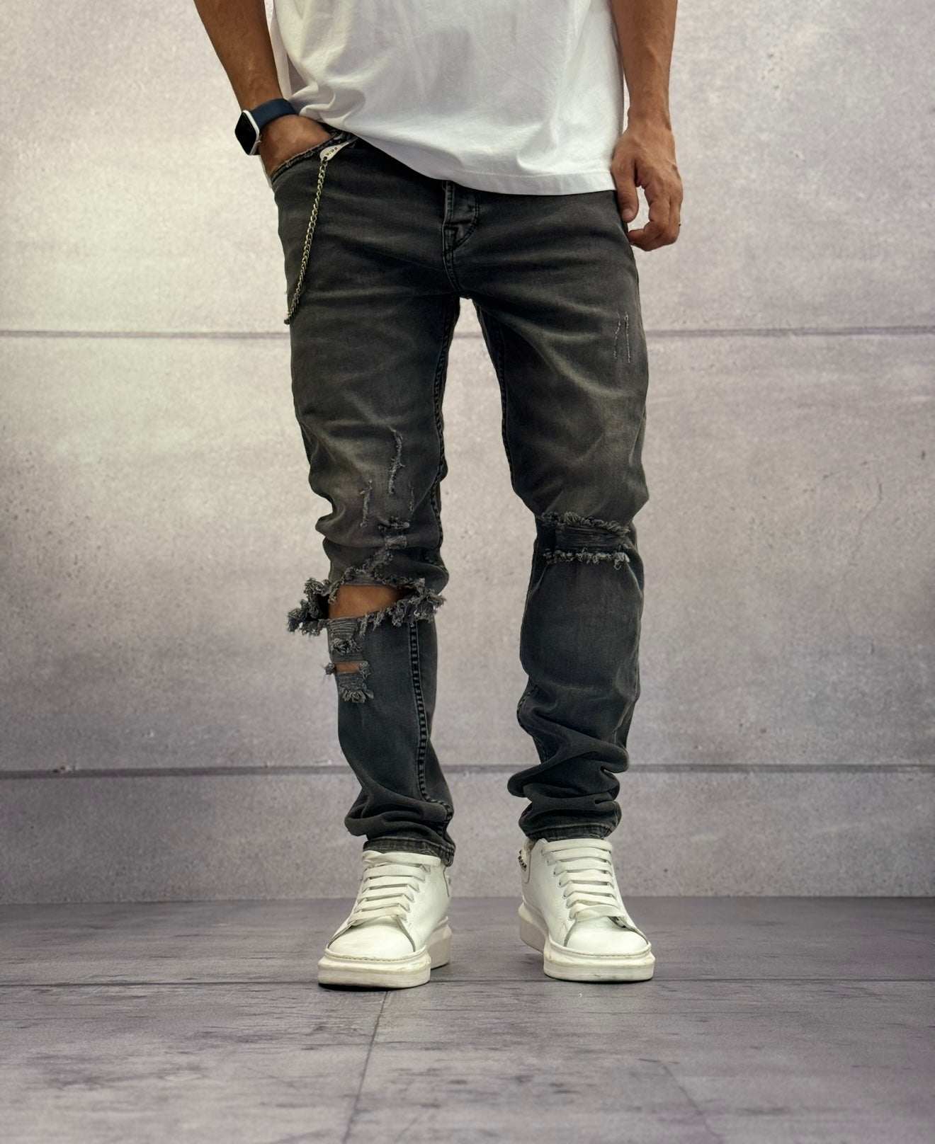 JEANS SLIM FIT CON ROTTURE - ONLY&SONS - ART. 22008104 - DARK GREY DENIM