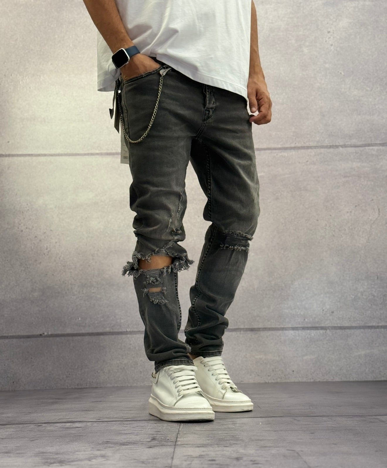 JEANS SLIM FIT CON ROTTURE - ONLY&SONS - ART. 22008104 - DARK GREY DENIM