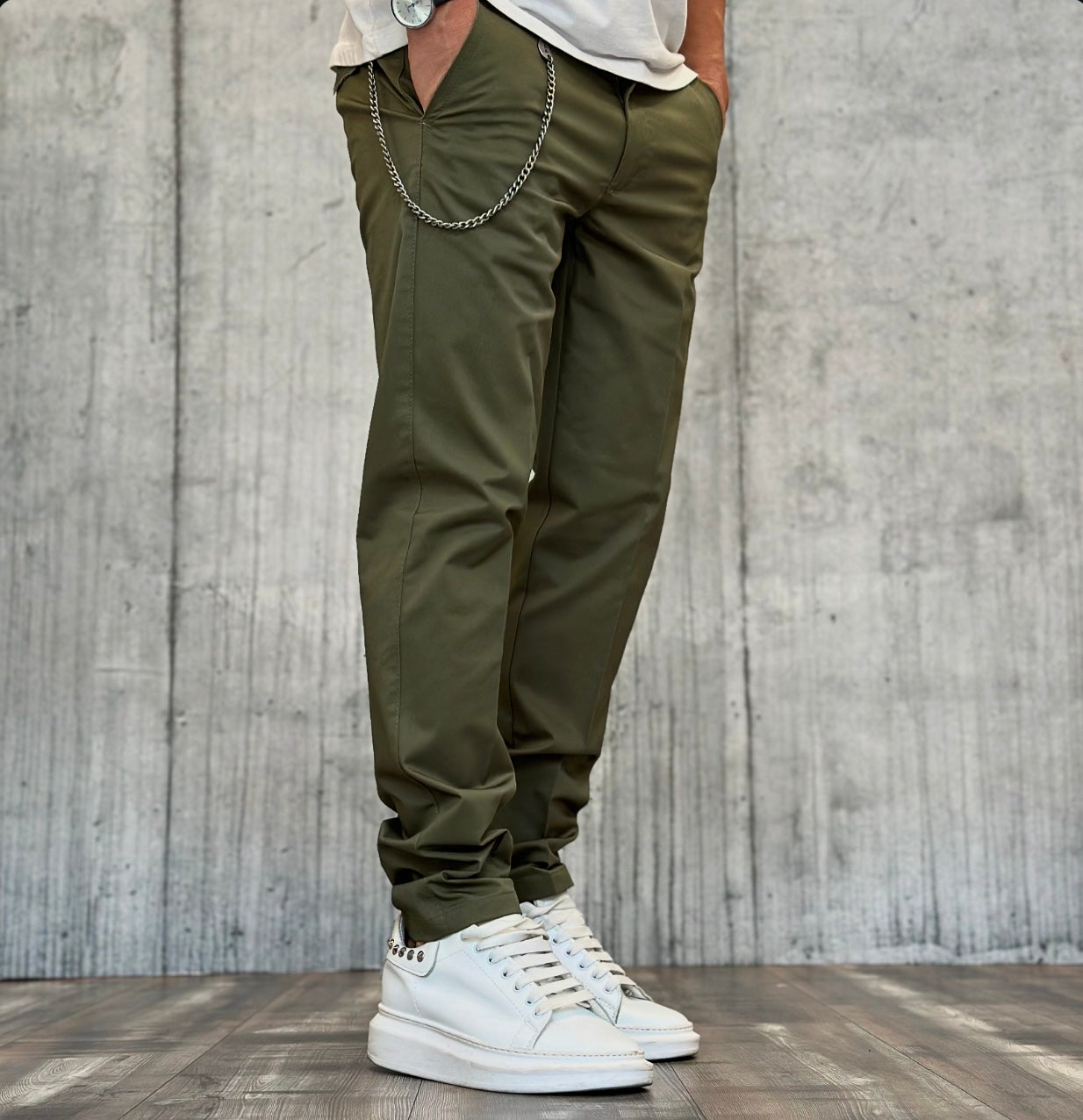 PANTALONE CHINOS GABARDINA - BERNA - *ART. 24341357 - COL. VERDE MILITARE