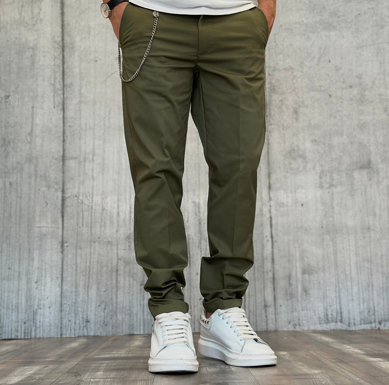 PANTALONE CHINOS GABARDINA - BERNA - *ART. 24341357 - COL. VERDE MILITARE