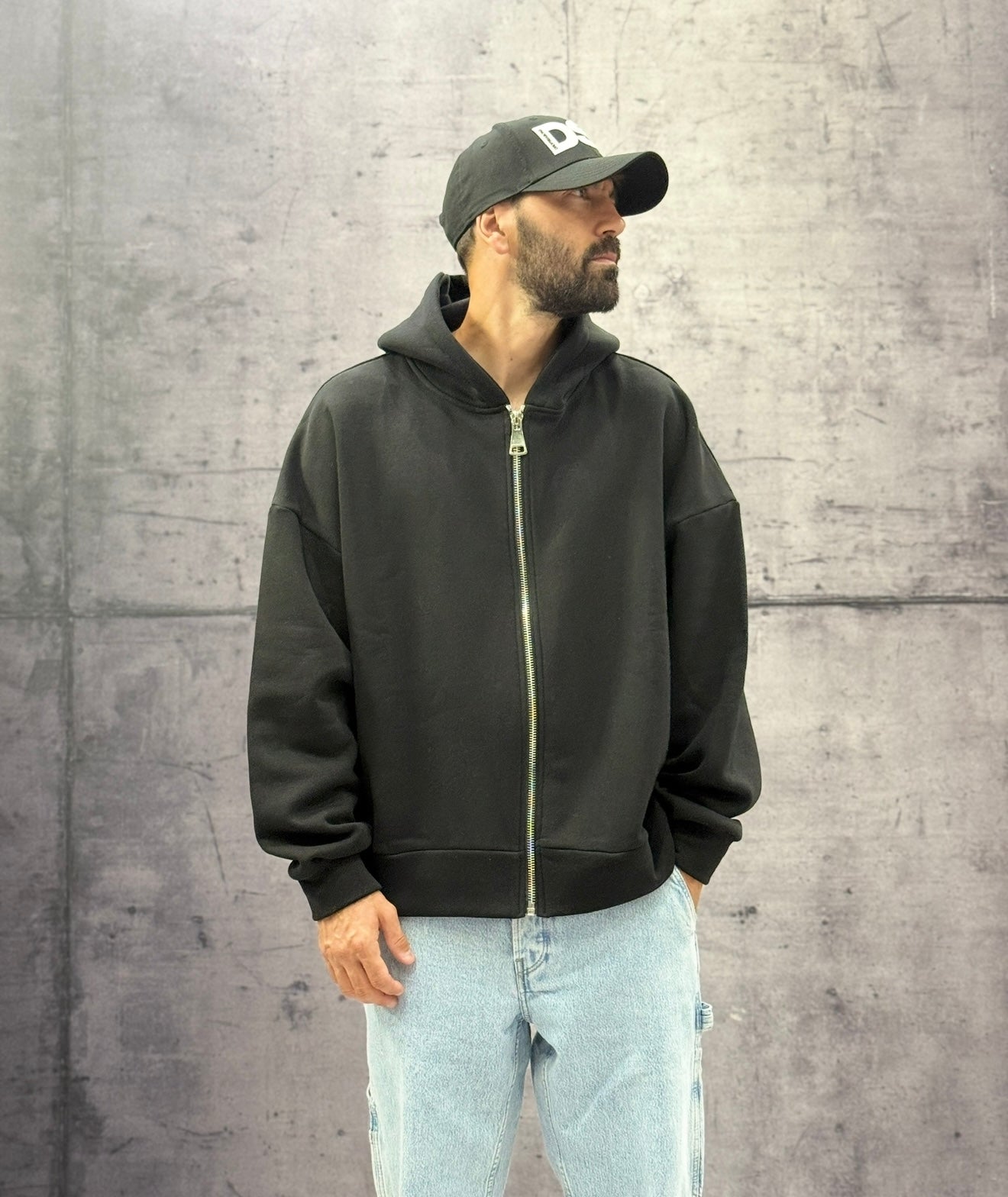 FELPA CON CAPPUCCIO + ZIP BOXY FIT - NEW JOB BRAND - ART. GB28