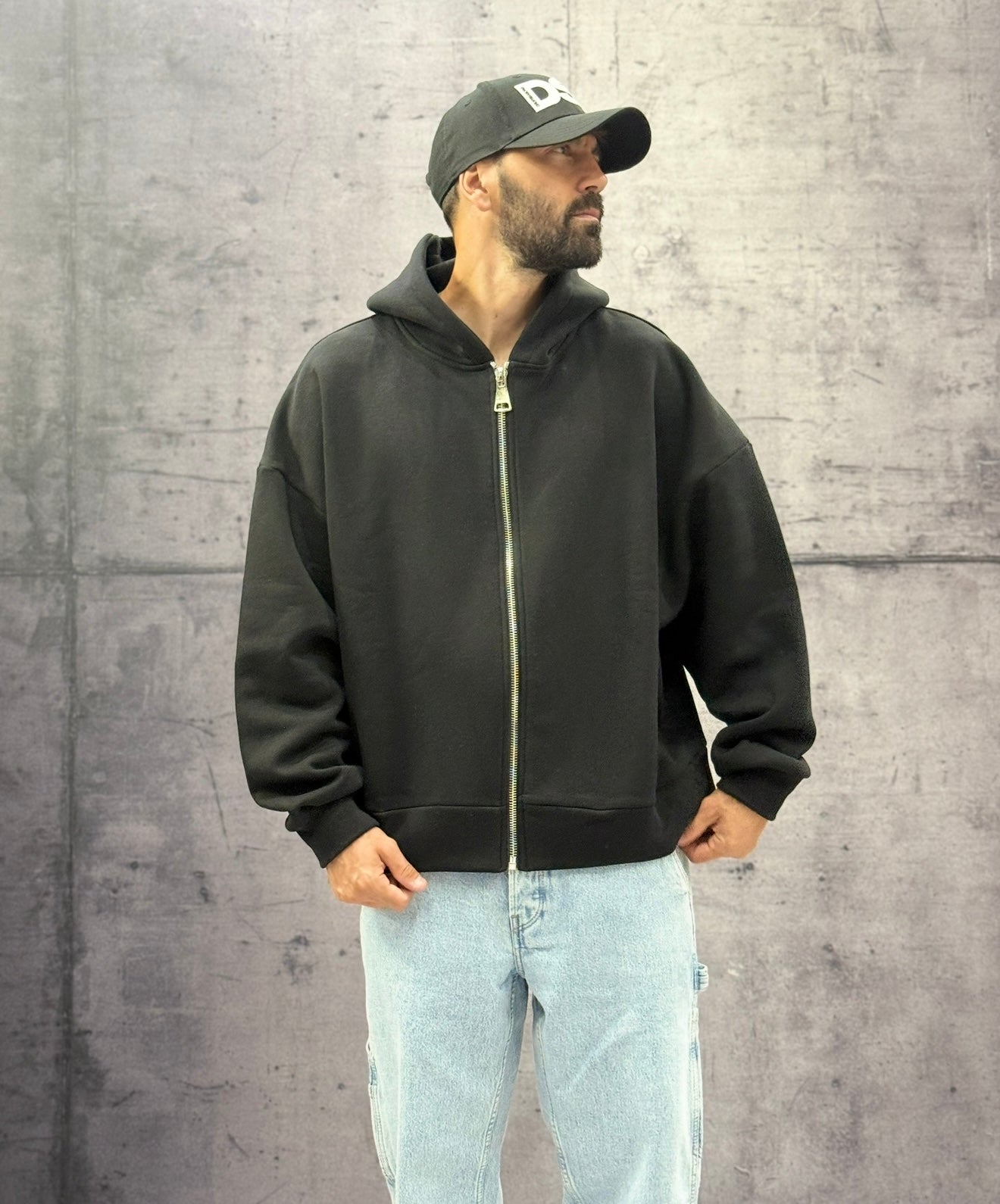 FELPA CON CAPPUCCIO + ZIP BOXY FIT - NEW JOB BRAND - ART. GB28