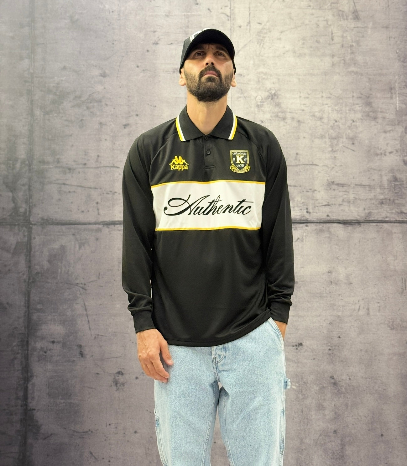 POLO MANICA LUNGA AUTHENTIC ODRAN - KAPPA - ART. 321Y3PW - COL . Black-yellow spectra - white (R11)