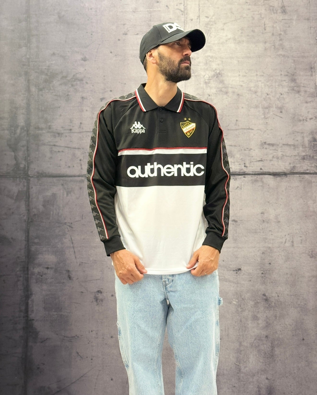 POLO MANICA LUNGA BANDA ONIKA - KAPPA - ART. 371Z4CW - COL . Black-white - red racing (R30)