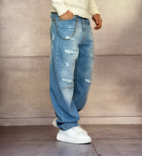 JEANS STRAIGHT DESTROYED CON ROTTURE - BERNA - ART. 25100130 - COL. DENIM
