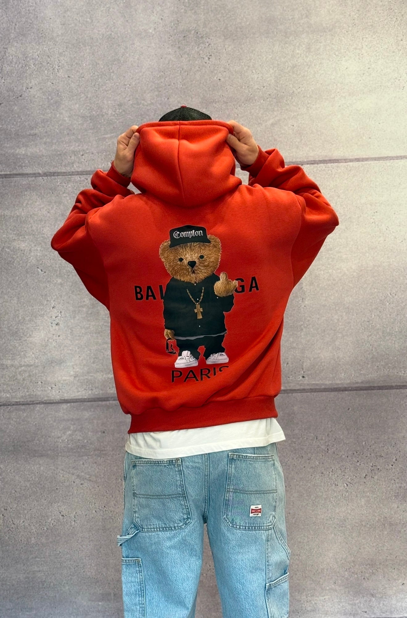 FELPA OVER CON CAPPUCCIO STAMPA ORSETTO - HAMEN - ART. BEAR BOXY FIT