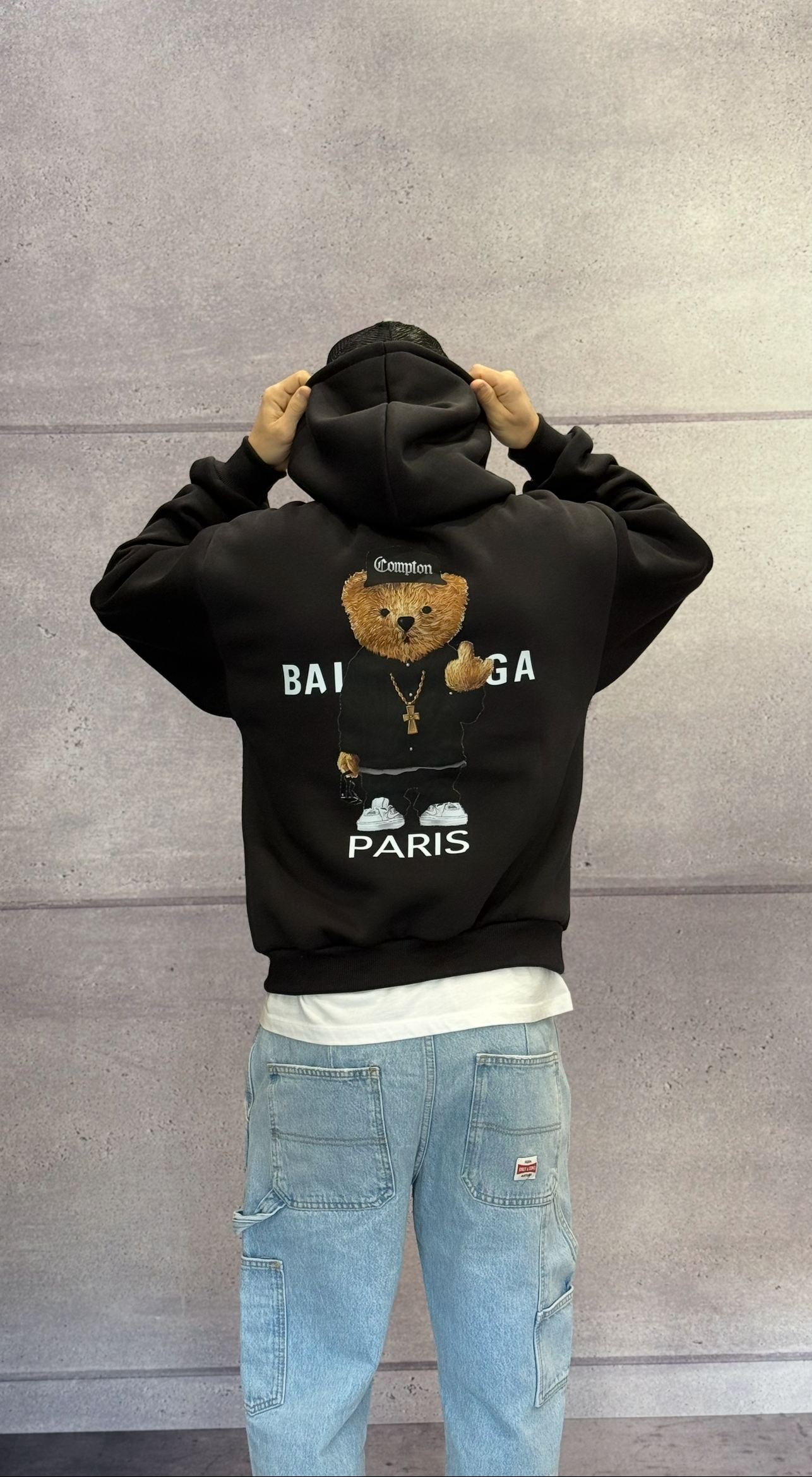 FELPA OVER CON CAPPUCCIO STAMPA ORSETTO - HAMEN - ART. BEAR BOXY FIT