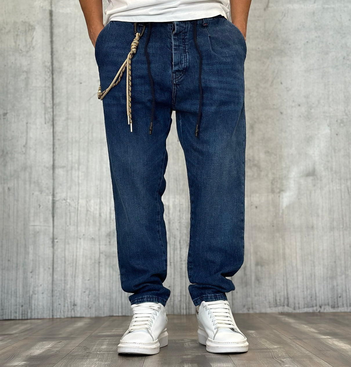 PANTALONE JEANS CON PENCE + COULISSE- BERNA - *ART. 24300630 - COL. BLU DENIM