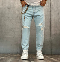 JEANS VARIANTE CARROT + ROTTURE - HAMEN - ART. LADY STRAPPI  - COL . DENIM CHIARO