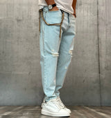 JEANS VARIANTE CARROT + ROTTURE - HAMEN - ART. LADY STRAPPI  - COL . DENIM CHIARO