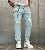 JEANS VARIANTE CARROT + ROTTURE - HAMEN - ART. LADY STRAPPI  - COL . DENIM CHIARO