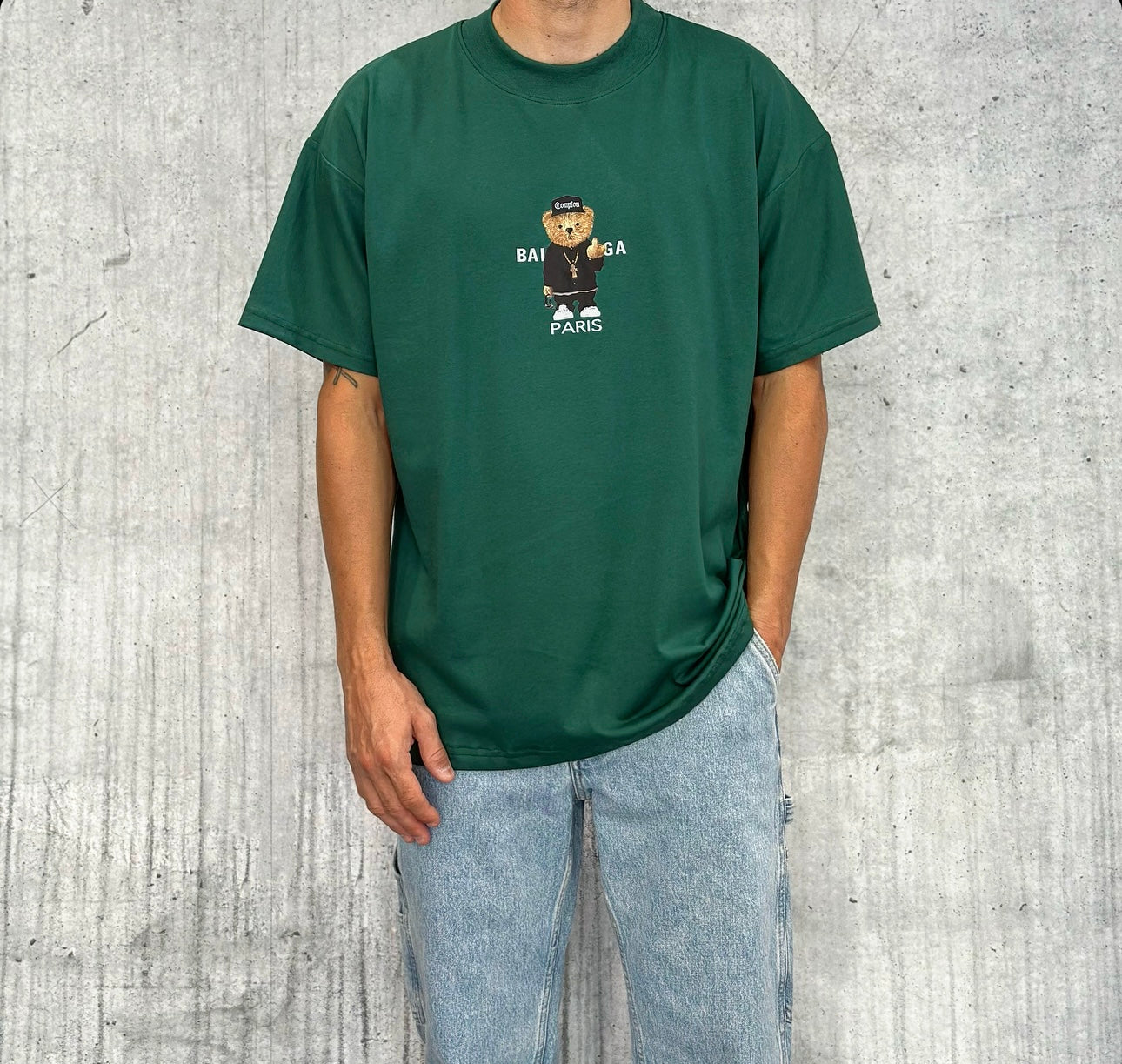 T-SHIRT OVERSIZE STAMPA ORSETTO - HAMEN - ART. BEAR OVER FIT - COL. VERDE BOSCO