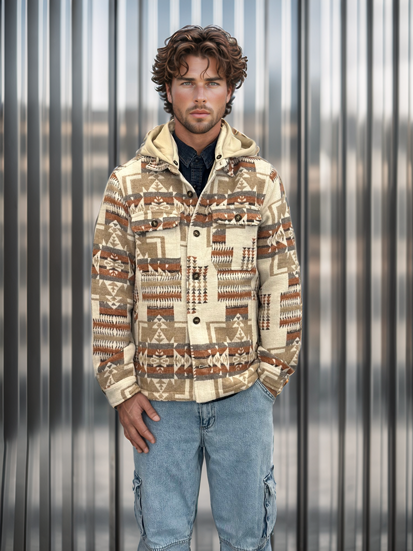 GIUBBINO OVERSHIRTS NAVAJO CON CAPPUCCIO RIMOVIBILE - BERNA - ART. 2460448 - COL. BEIGE